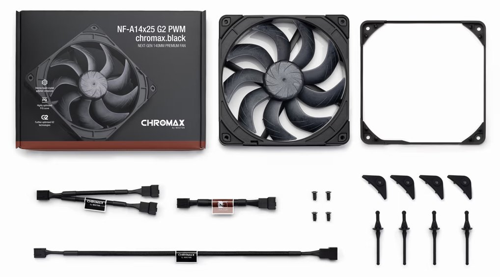 Noctua NF-A14x25 G2 PWM chromax.black Gehäuseluefter 140 mm - Gehäuse-Lüfter - 1.500 rpm