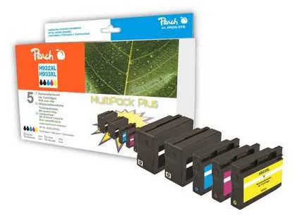 Peach Combi-Pack PLUS - 5er-Pack - XL - Schwarz, Gelb, Cyan, Magenta - Tintenpatrone(Alternative zu: HP 932XL, HP 933XL), Ansicht 2