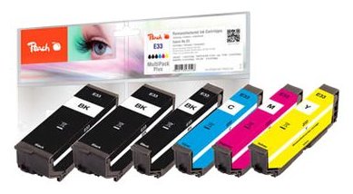 Peach Multi Pack Plus - 6er-Pack - Schwarz, Gelb, Cyan, Magenta - kompatibel - Tintenpatrone (Alternative zu: Epson 33)