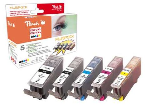 Peach Multi Pack XL - 5er-Pack - Schwarz, Gelb, Cyan, Magenta - Tintenpatrone (Alternative zu: Canon CLI-571BKXL,...)