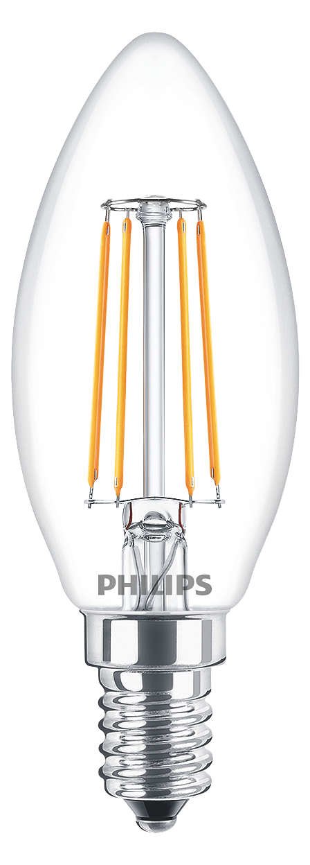 Philips Classic LEDCandle - Glühbirne mit LED-Filament - Form: B35 - klar Finish - E14 - 4 W (Entsprechung 40 W)