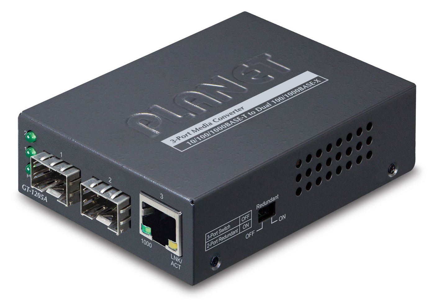 Planet GT-1205A - Medienkonverter - 1GbE - 10Base-T, 100Base-TX, 1000Base-T - 3 Anschlüsse - RJ-45 / SFP (mini-GBIC)