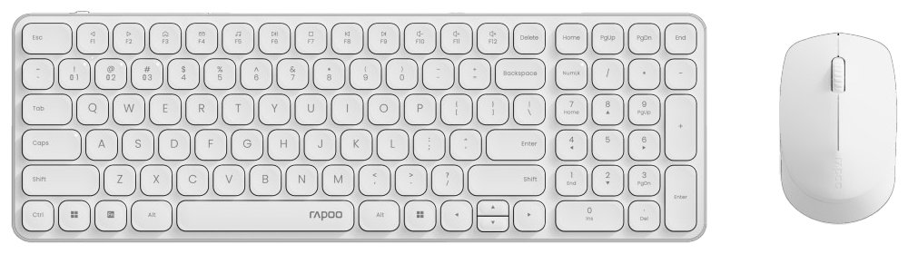 Rapoo Volle Groesse 100% - Kabellos - RF Wireless+ Bluetooth - Weiß - Maus - Tastatur - 2.400 dpi - TL: Deutsch, QWERTZ
