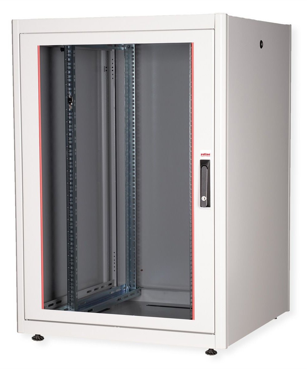 ROLINE 19 Zoll Netzwerkschrank Basic 22 800x800 BxT Glastür grau