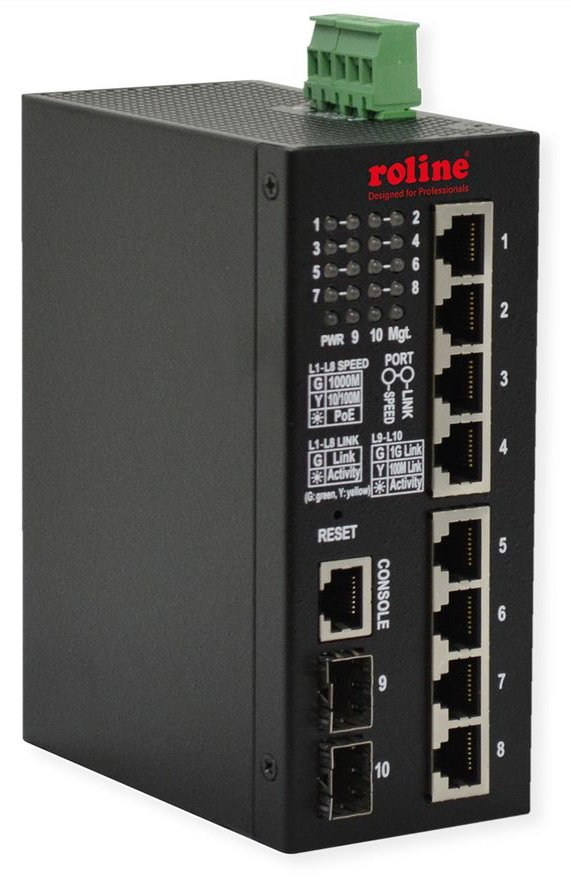 ROLINE Industr. Gigabit Eth. Switch 8x+ 2x dual-speed SFP managed 240W - Switch - 1 Gbps