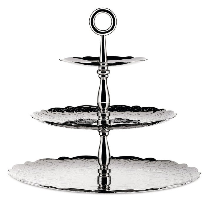 Alessi MW52/3 Dressed for X-Mas Etagere aus Edelstahl mit Reliefdekor Stahl