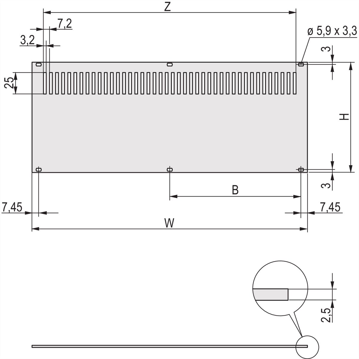 SCHROFF REAR PANEL 3U 63HP PERF. - Rack-Zubehör
