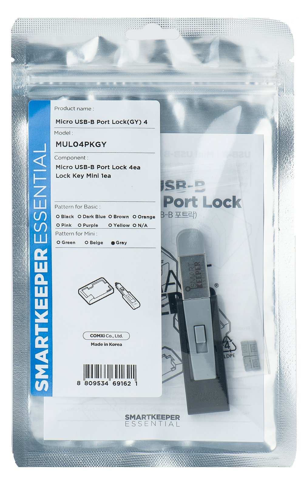 Smart Keeper MiniMicro USB-B Port Blocker grau 4 Stk.+Key