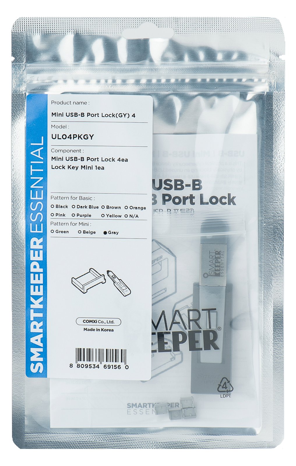 Smart Keeper MiniMini USB-B Port Blocker grau 4Stk.+Key