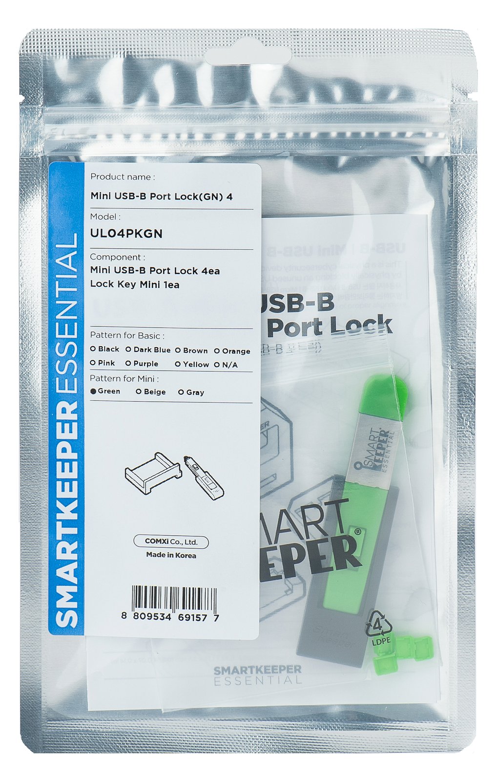 Smart Keeper MiniMini USB-B Port Blocker grün 4 Stk.+Key