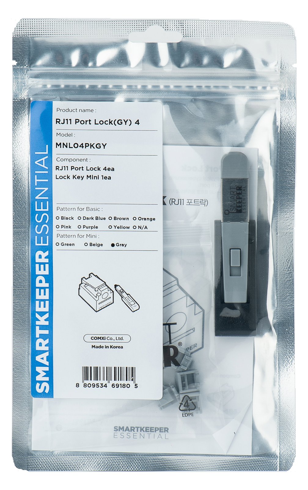Smart Keeper MiniRJ11 Port Blocker grau 4 Stk.+Key