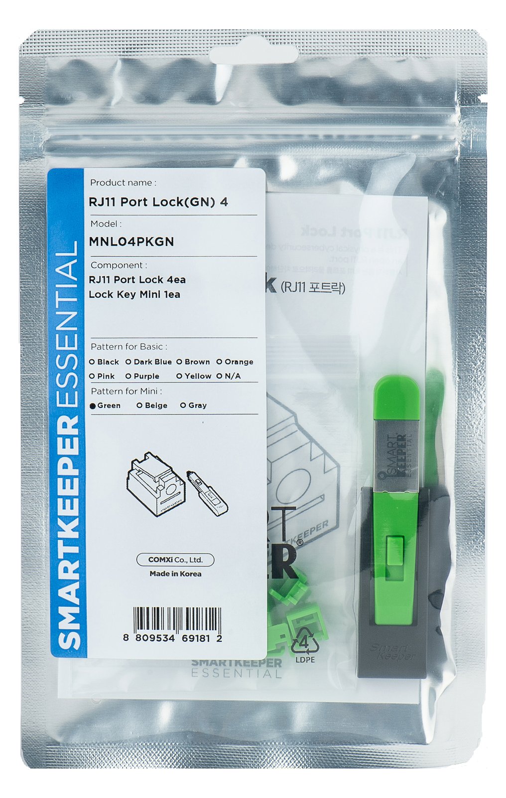 Smart Keeper MiniRJ11 Port Blocker grün 4 Stk.+Key