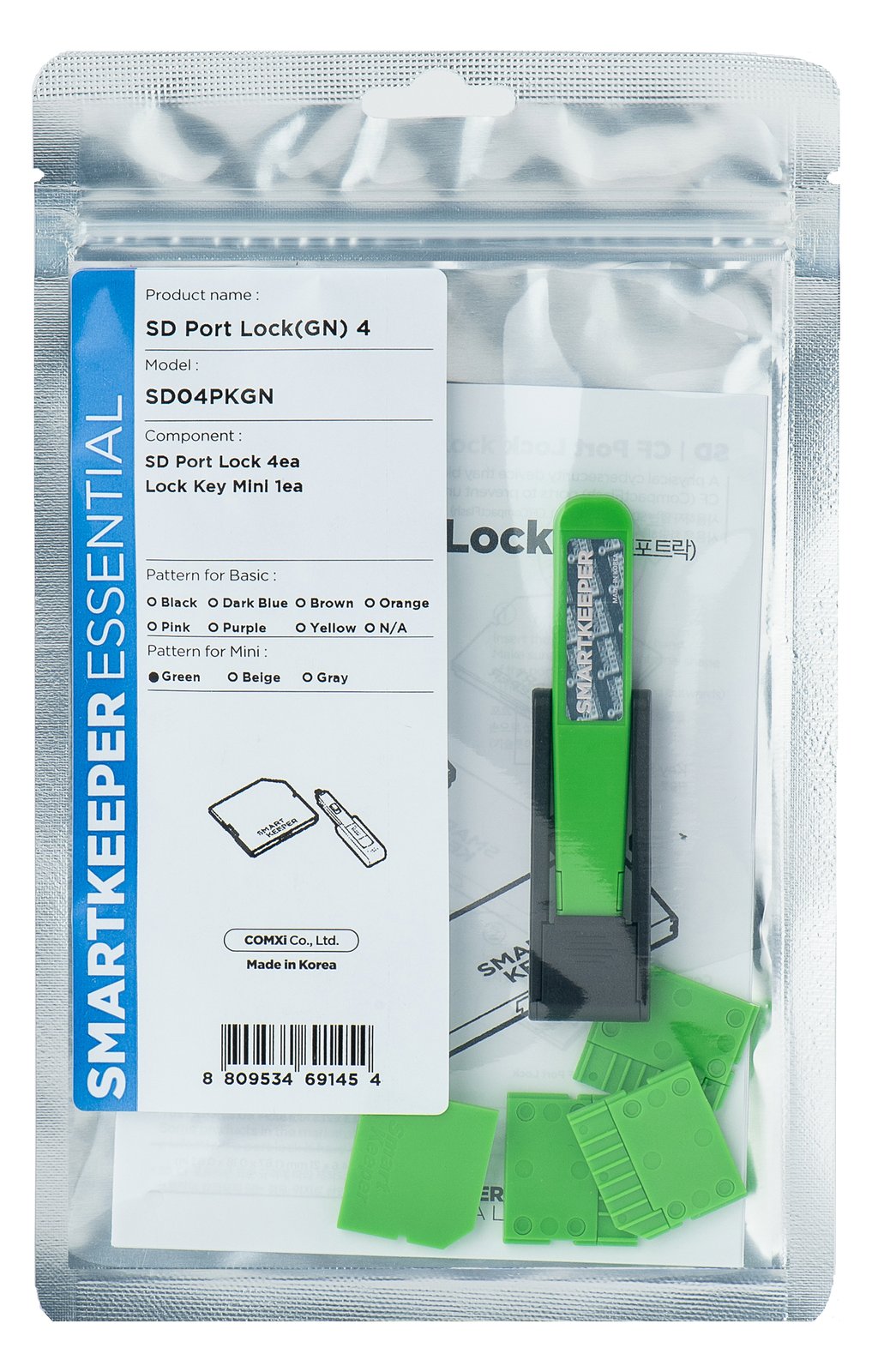 Smart Keeper MiniSD Port Blocker grün 4 Stk.+Key