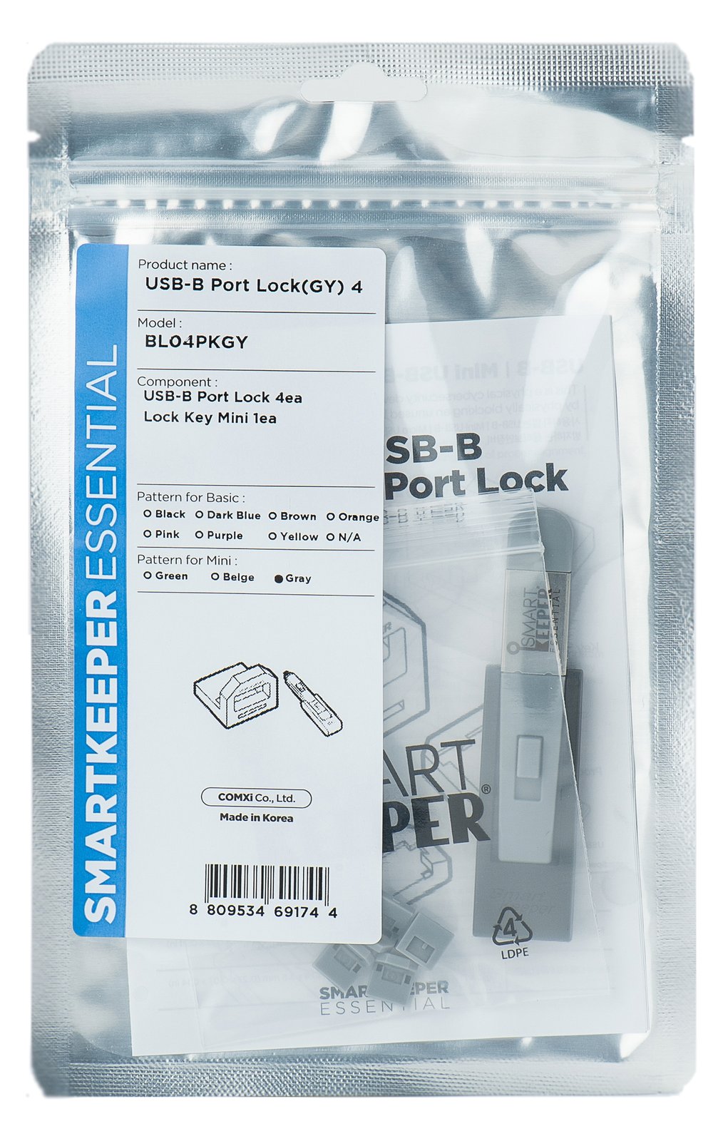 Smart Keeper MiniUSB-B Port Blocker grau 4 Stk.+Key