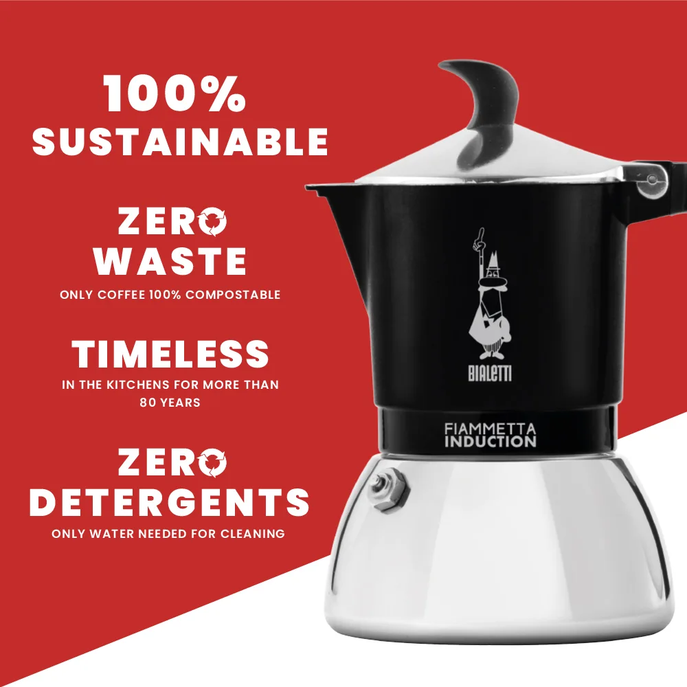 Bialetti Fiammetta Induction - Mokka-Kanne - 0,1 l - Schwarz - Edelstahl - Aluminium - 2 Tassen - Polyamid, Ansicht 4