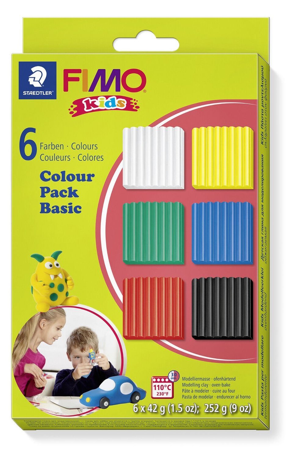 STAEDTLER FIMO 8032001 - Knetmasse - Schwarz - Blau - Grün - Rot - Weiß - Gelb - Kinder - 6 Farben - 110 °C - 42 g