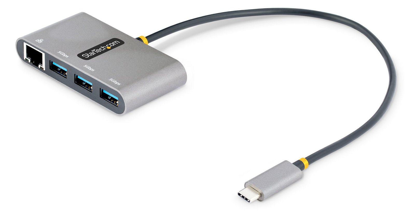 StarTech.com 3-Port USB-C Hub with Ethernet, 3x USB-A Ports, Gigabit Ethernet, USB 3.0 5Gbps, Bus-Powered