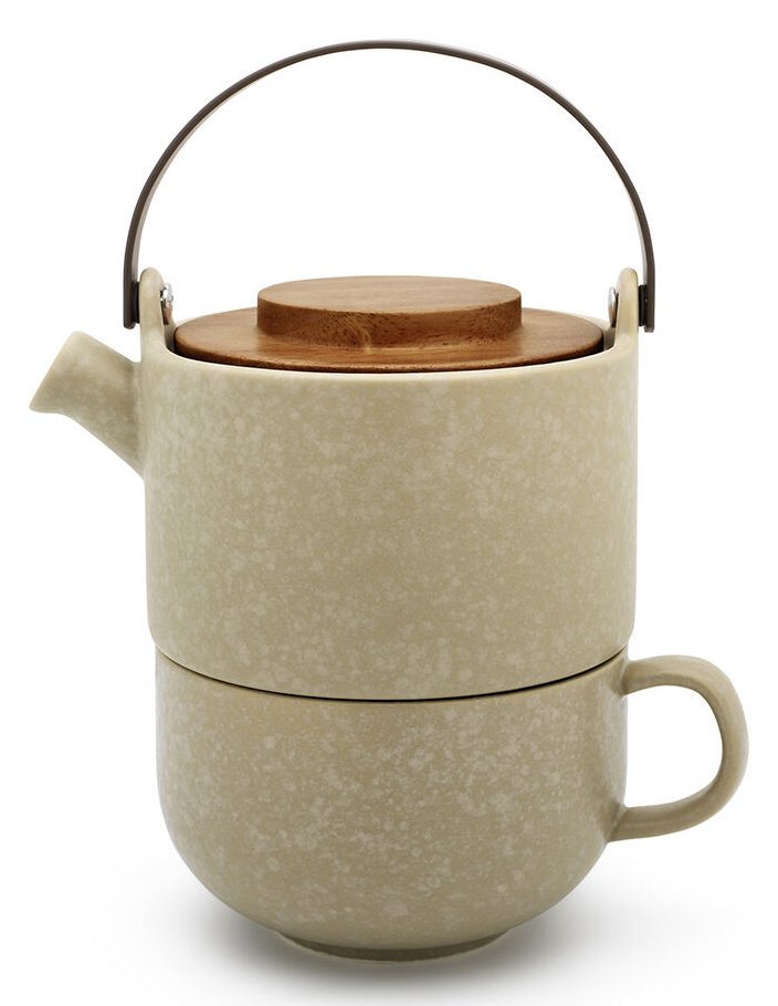 Bredemeijer Group Tea-for-one Umea beige Akazienholzdeckel 142024
