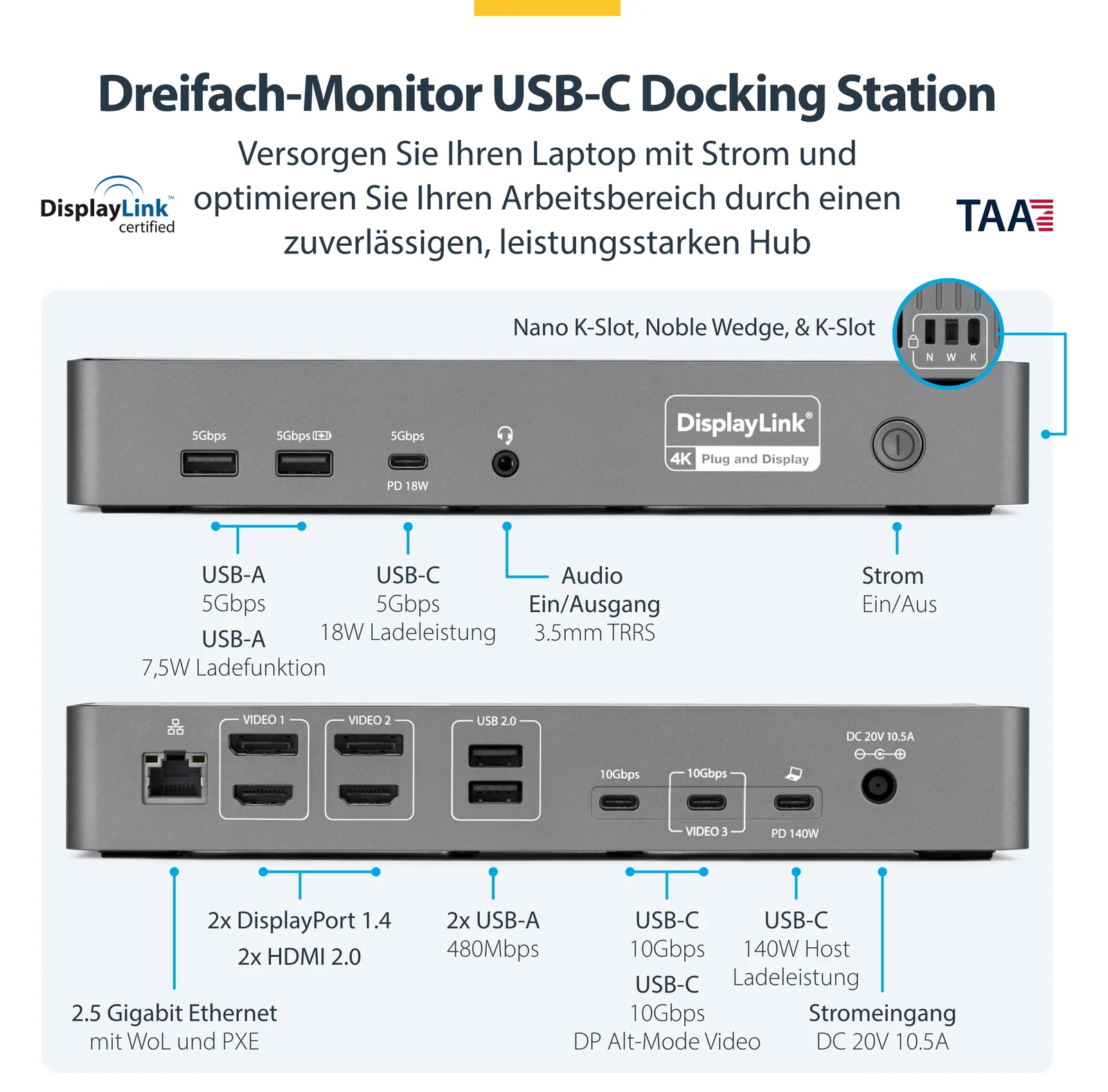 StarTech.com Dockingstation - für Laptop - USB-C, Ansicht 3
