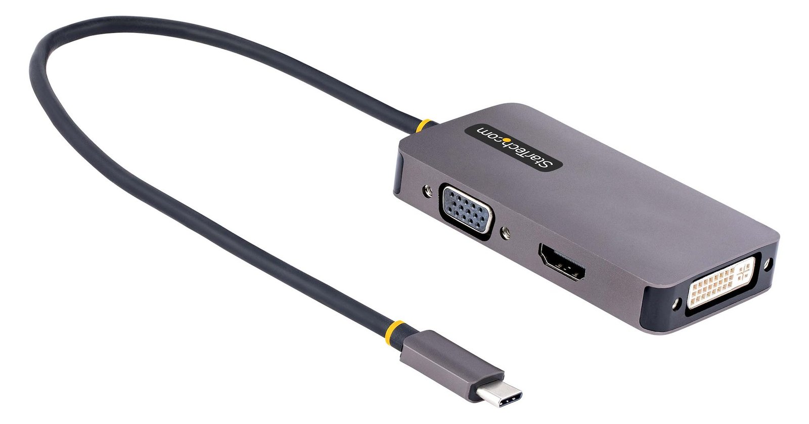 StarTech.com USB C Video Adapter, USB C to HDMI DVI VGA Adapter, Up to 4K 60Hz, Aluminum