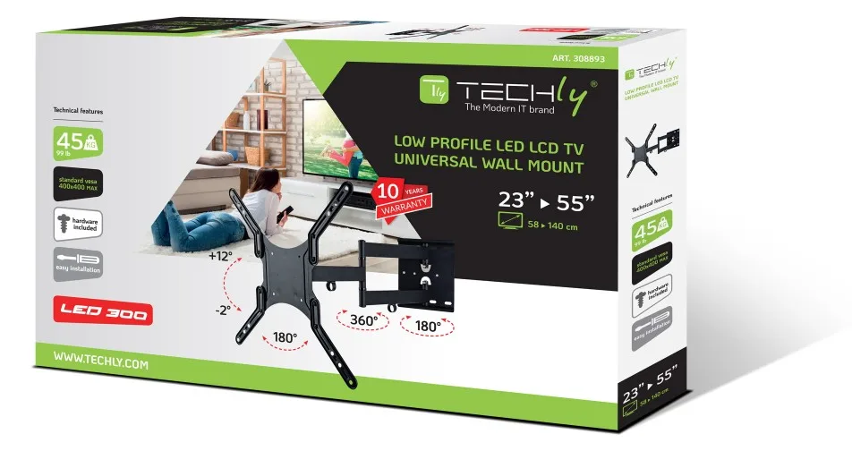 Techly Low Profile Universal LED300 - Befestigungskit (Schwenkarm-Wandhalterung), Ansicht 3