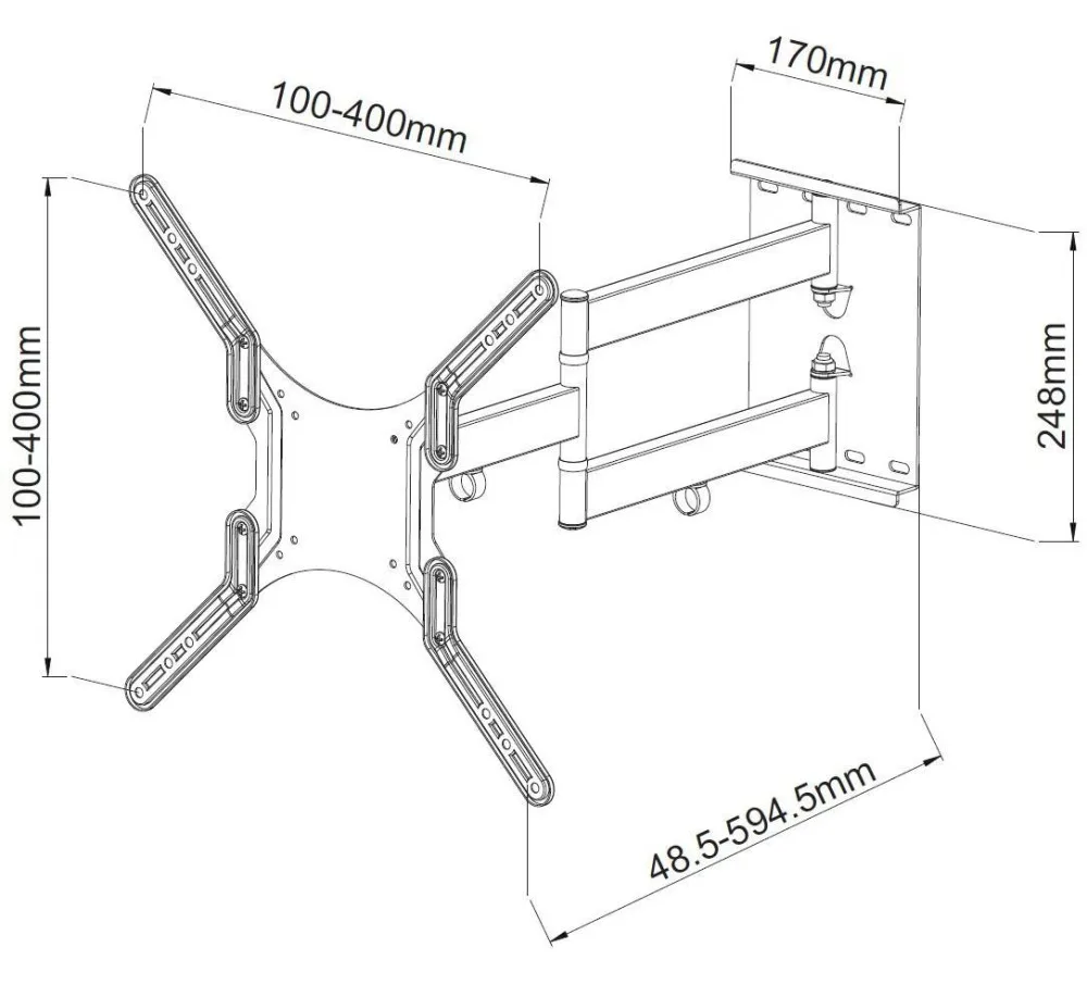 Techly Low Profile Universal LED300 - Befestigungskit (Schwenkarm-Wandhalterung), Ansicht 4