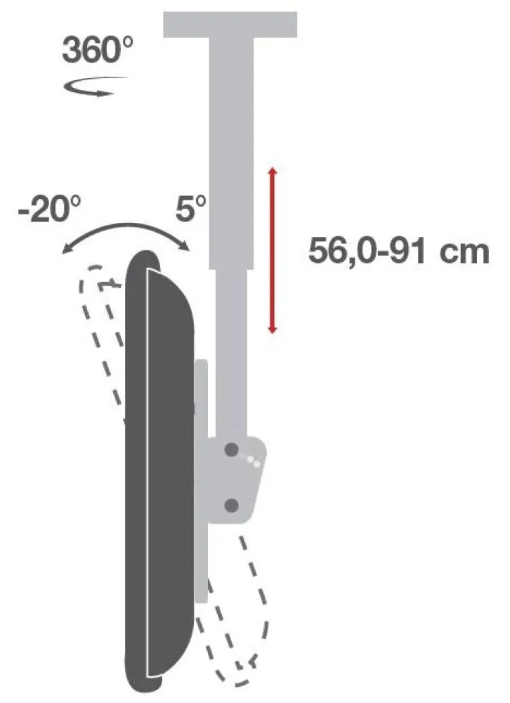 Techly Universal Ceiling Support - Klammer - für 2 LCD-Displays - Stahl - Schwarz - Bildschirmgröße: 81.3-139.7 cm, Ansicht 6
