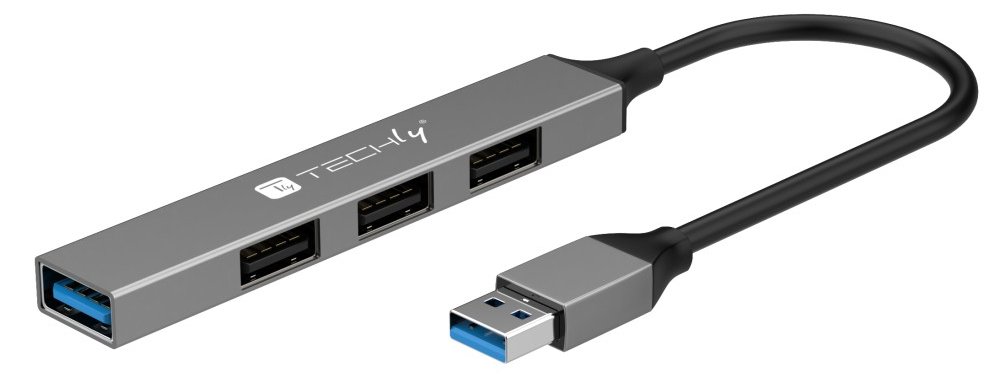Techly USB-A 3.2 Hub mit 4 schlanken USB-A-Ports aus Metall