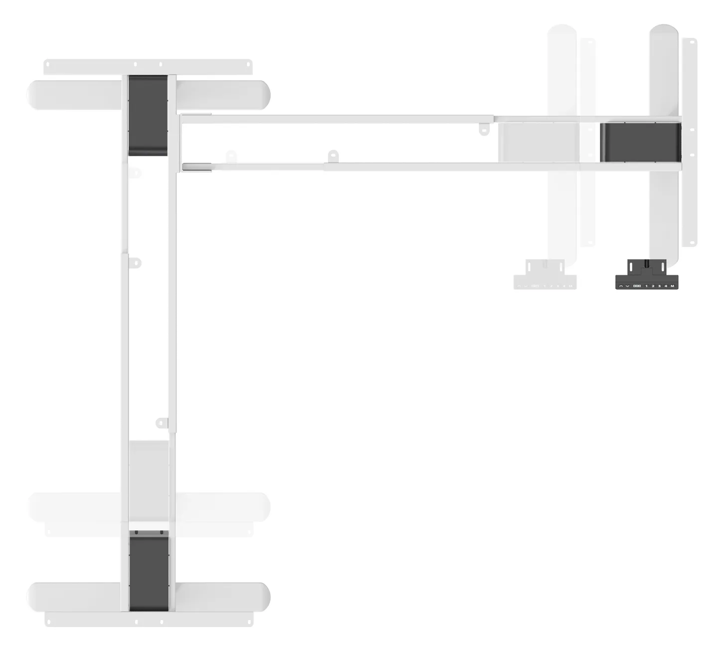 DIGITUS Elektrisch höhenverstellbares Tischgestell, 90° L-Form, Triple-Motor, 2-Stufen, Weiß, Ansicht 3