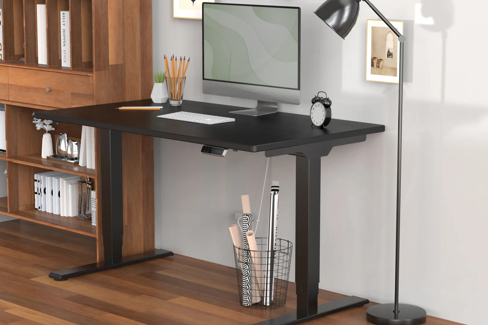 DIGITUS Elektrisch höhenverstellbares Tischgestell, Dual-Motor, 3-Stufen, Schwarz, Ansicht 3