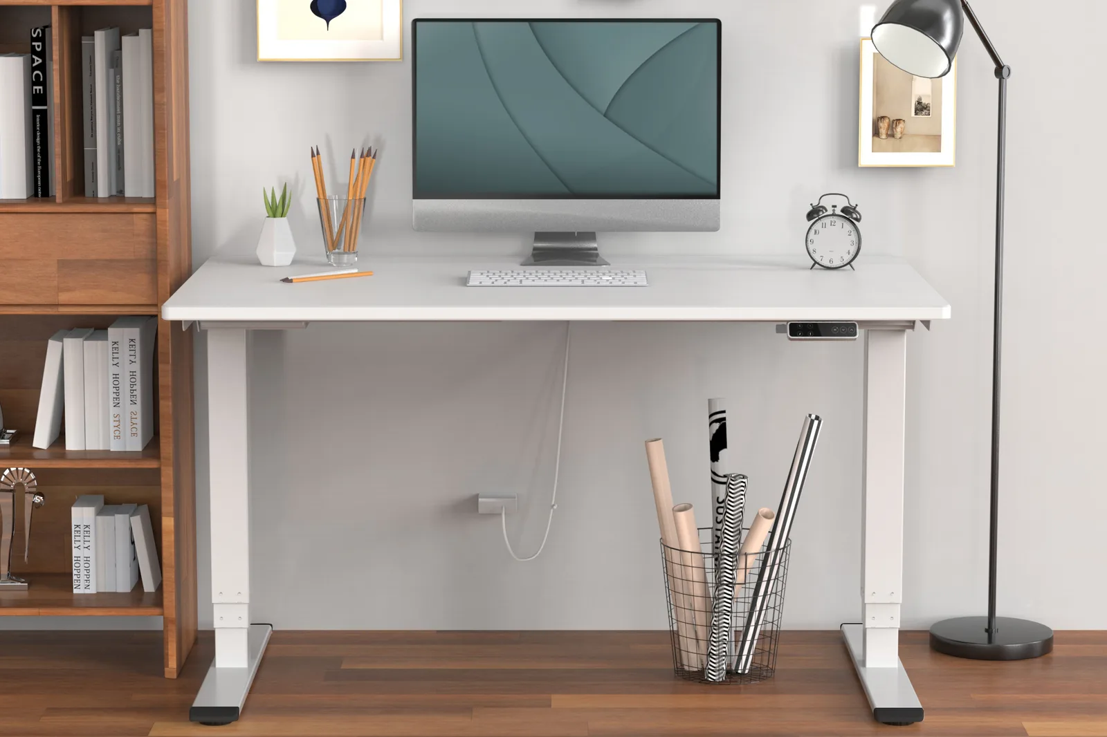 DIGITUS Elektrisch höhenverstellbares Tischgestell, Dual-Motor, 3-Stufen, Weiß, Ansicht 2