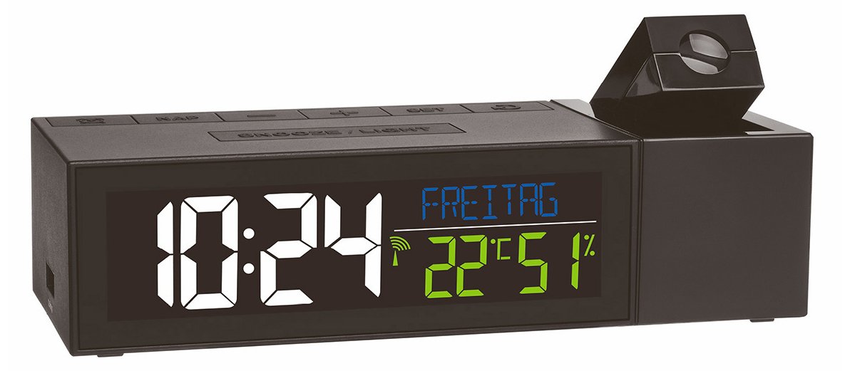 TFA Funk-Projektionswecker mit Raumklima SHOW - Digitaler Wecker - Rechteck - Schwarz - Kunststoff - 0 - 50 °C - F - °C