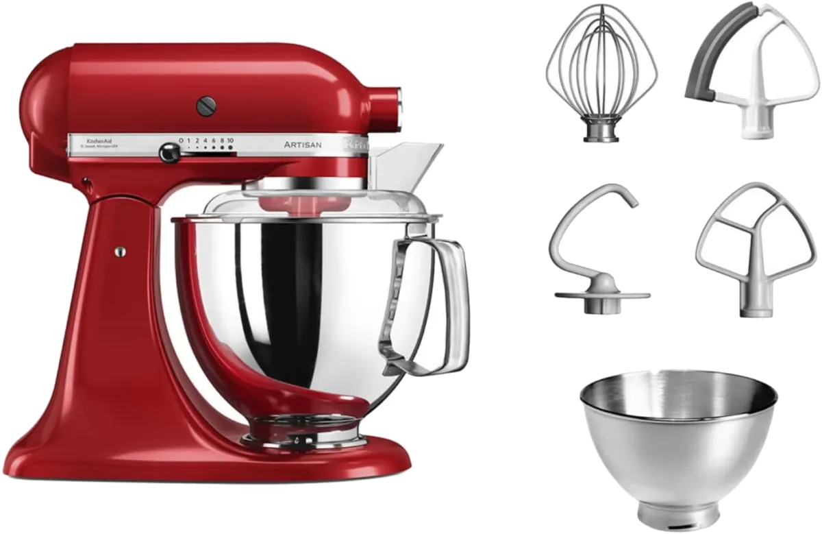KitchenAid Küchenmaschine - Artisan - Kippbarem Food Processor - Teigknetmaschine mit 5 Zubehör - 2 Schüsseln aus Edelstahl - 4.8 L - Empire rot — Bild 4