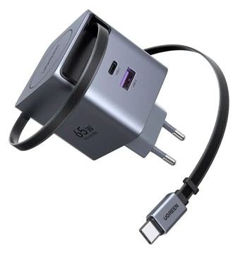 Ugreen X615 65W GaN Fast Charger 1x USB-A USB-C ausziehbares Kabel 0 von LumaTech