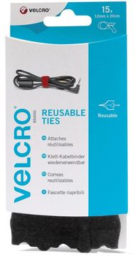 VELCRO VEL-EC60466 - Kabelbinder mit Klettverschluss - Velcro - Schwarz - 200 mm - 12 mm - 15 Stück(e) von LumaTech