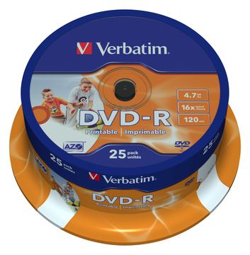 Verbatim 25 x DVD-R - 4.7 GB 16x - breite bedruckbare Fläche für Fotos von LumaTech