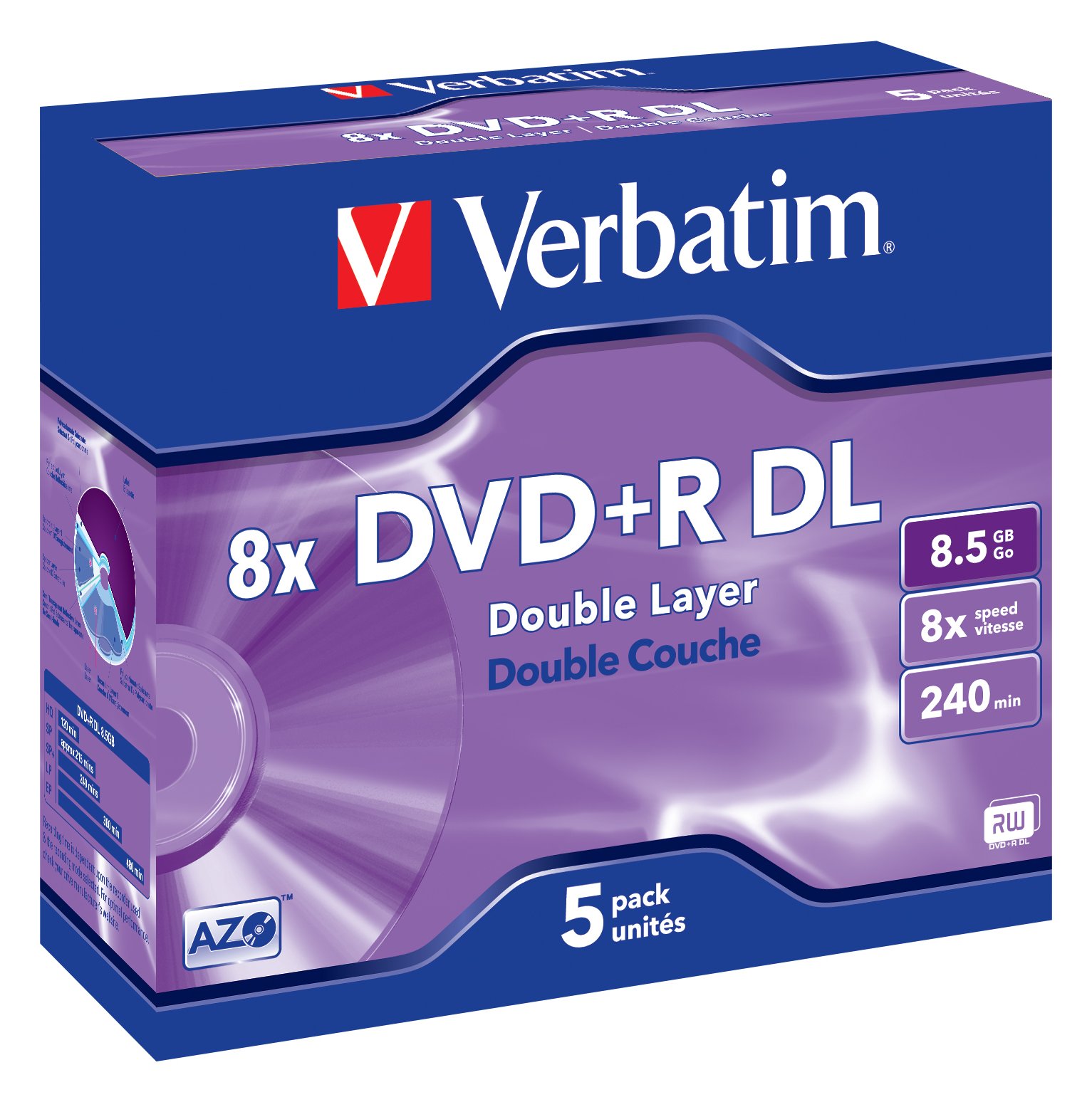 Verbatim 5 x DVD+R DL - 8.5 GB (240 Min.) 8x - mattsilber - Jewel Case (Schachtel)
