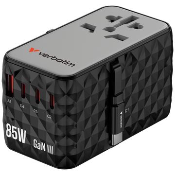 Verbatim Charge 'n' Travel - Netzteil - GaN III, Universal - 85 Watt - 10 A - 4 Ausgänge (24 pin USB-C, USB) von LumaTech