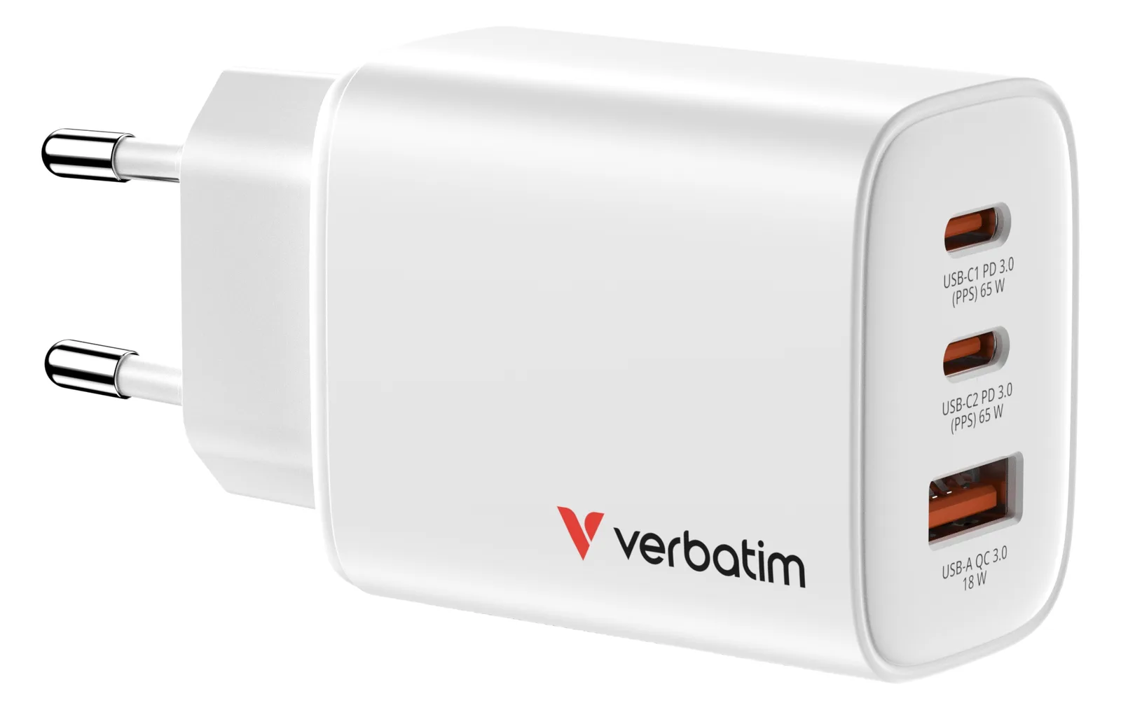 Verbatim GaN III Essentials Charger 3 Port 65W USB-A/C white, Ansicht 2