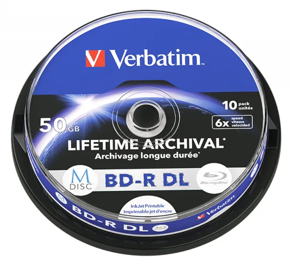 Verbatim M-Disc - 10 x BD-R DL - 50 GB 6x - mit Tintenstrahldrucker bedruckbare Oberfläche, Ansicht 2