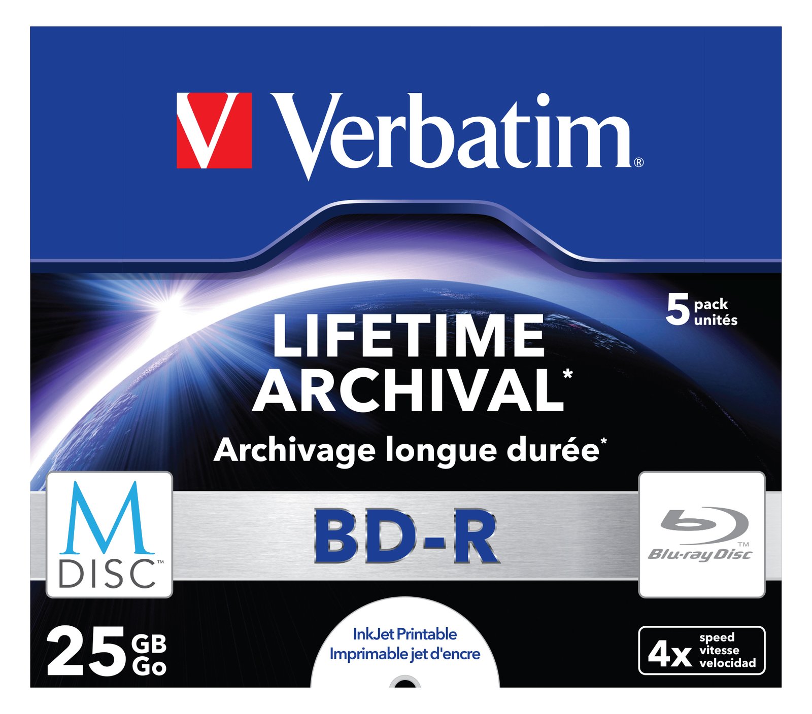 Verbatim M-Disc - 5 x BD-R - 25 GB 4x - mit Tintenstrahldrucker bedruckbare Oberfläche - Jewel Case (Schachtel)