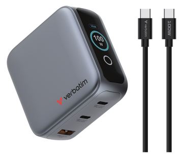 Verbatim Mini GaN Charger 3 Port 100W w Display EU/UK/US - Ladegerät von LumaTech