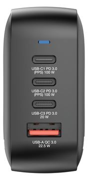 Verbatim Netzteil - GaN - 100 Watt - 5 A - PD 3.0, PD/PPS, QC 4.0 - 4 Ausgabeanschlussstellen (3 x USB-C, USB) von LumaTech
