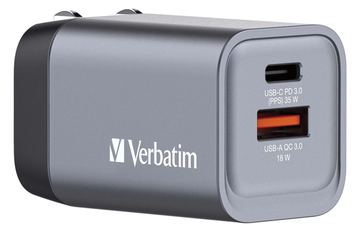 Verbatim Netzteil - GaN - 35 Watt - 3 A - PD 3.0, QC 3.0 - 2 Ausgabeanschlussstellen (USB, 24 pin USB-C) von LumaTech