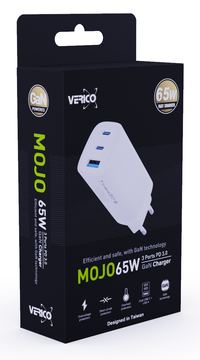 Verico Ladegerät Mojo GaN 65W PD 3-Port USB-A & USB-C WH retail von LumaTech