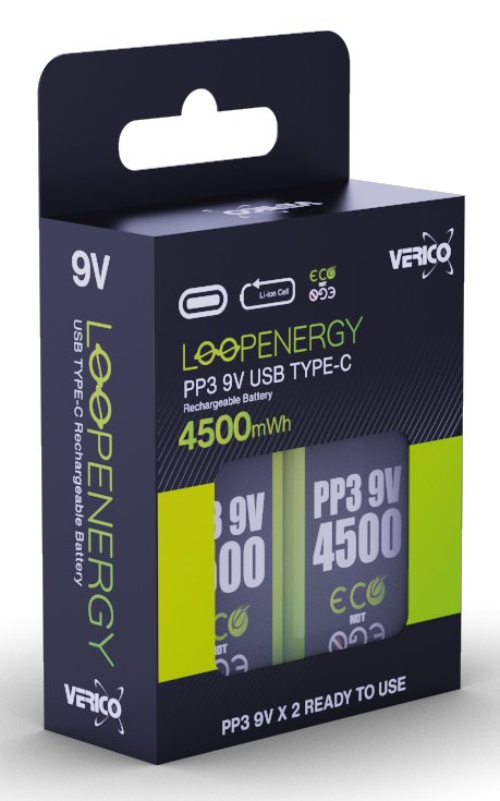 Verico LoopEnergy Li-Ion Akku Block USB-C 2er Pack retail - Akku - 9V-Block