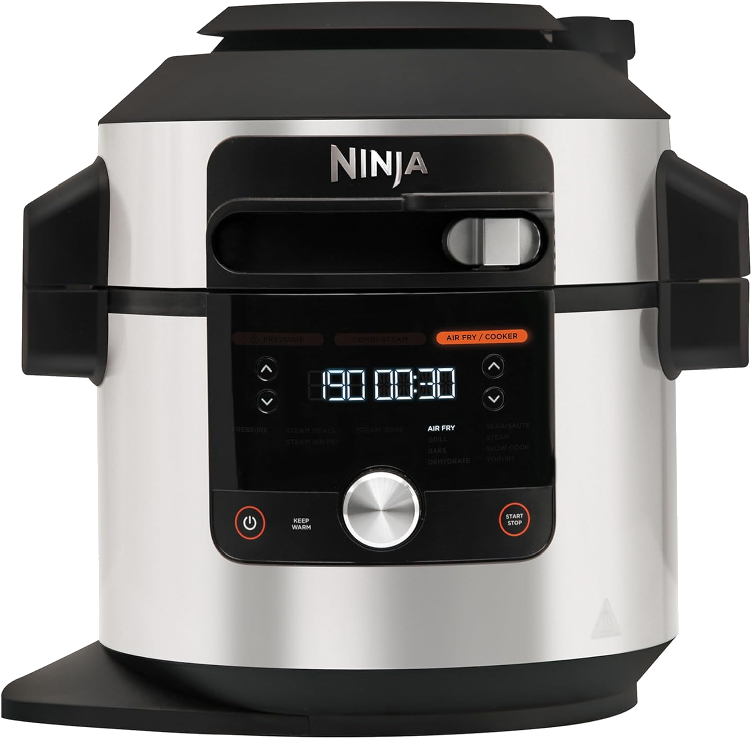 Ninja Foodi MAX Multikocher mit SmartLid, 7,5L, 12-in-1 Multicooker, Pressure Cooker Schnellkochen, Airfryer Heißluftfrittieren, Slow Cooker Langsamkochen, Edelstahl, OL650EU