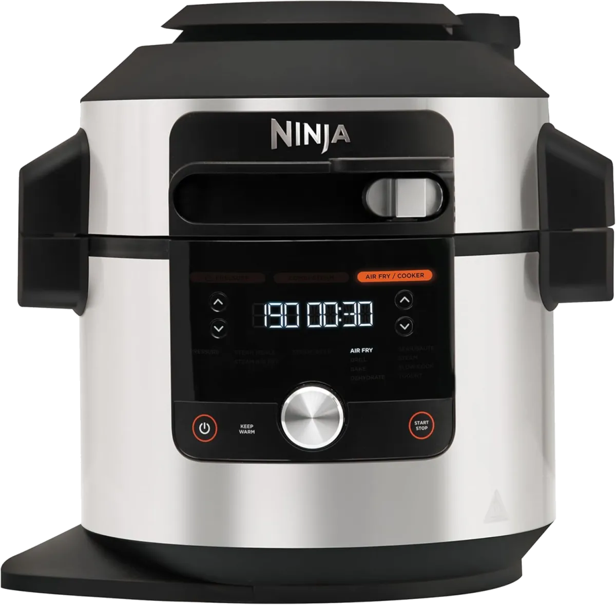 Ninja Foodi MAX Multikocher mit SmartLid, 7,5L, 12-in-1 Multicooker, Pressure Cooker Schnellkochen, Airfryer Heißluftfrittieren, Slow Cooker Langsamkochen, Edelstahl, OL650EU