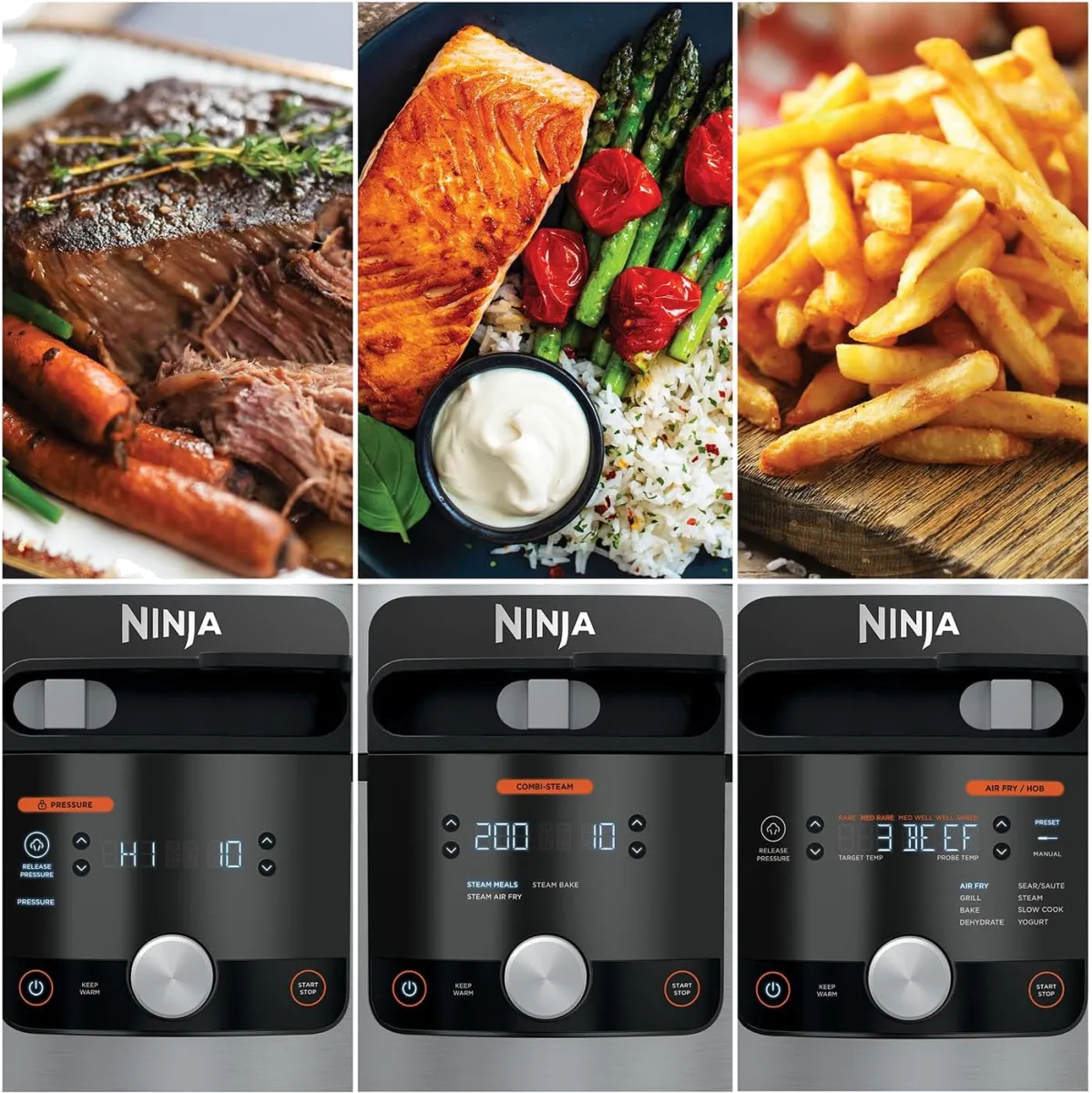 Ninja Foodi MAX Multikocher mit SmartLid, 7,5L, 12-in-1 Multicooker, Pressure Cooker Schnellkochen, Airfryer Heißluftfrittieren, Slow Cooker Langsamkochen, Edelstahl, OL650EU — Bild 2