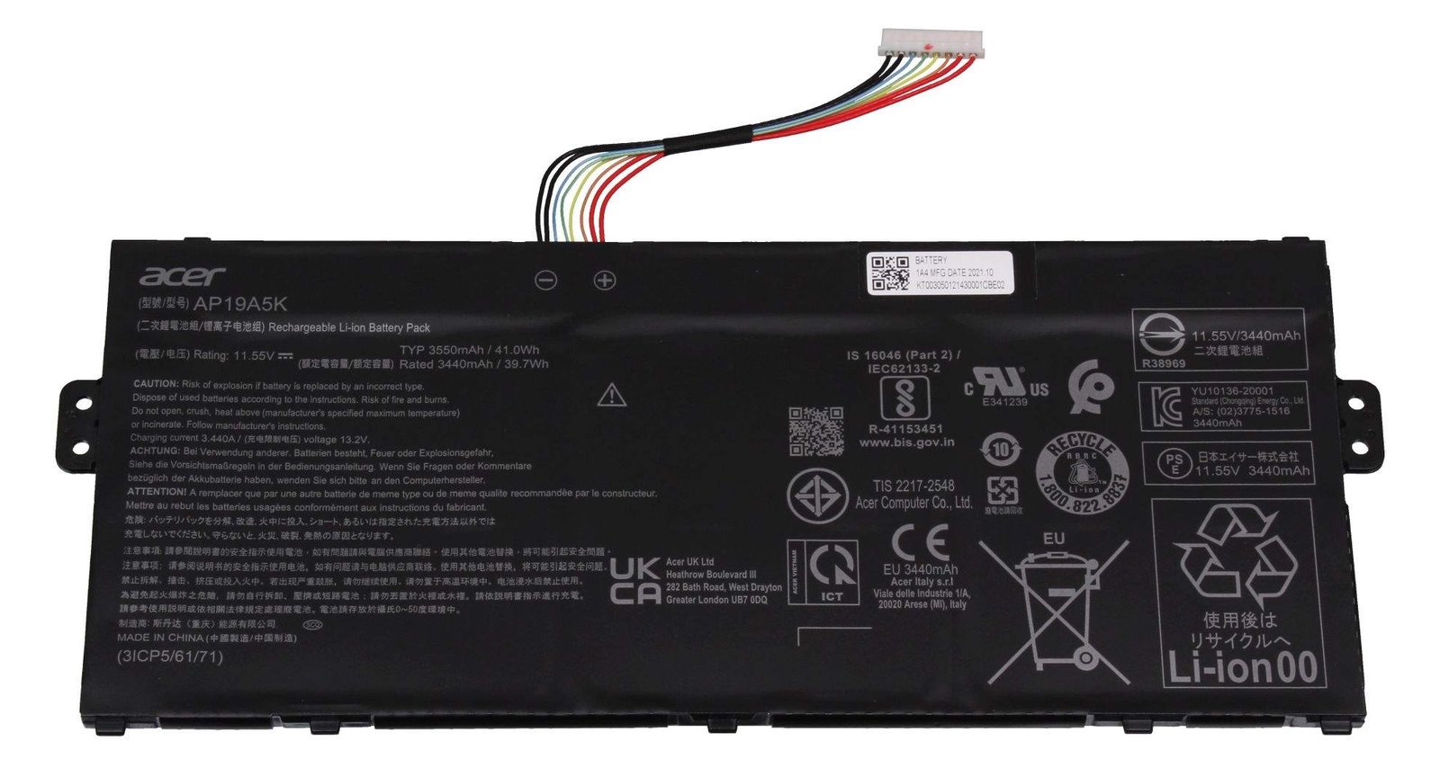 Acer KT.00305.012 Akku 41Wh Original AP19A8K - Akku - 3.550 mAh